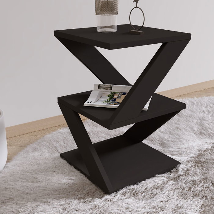 Hanah Home Mesa Auxiliar Albeni - Black, Tablero de Partículas Recubierto de Melamina, Múltiples Estantes, Color Negro